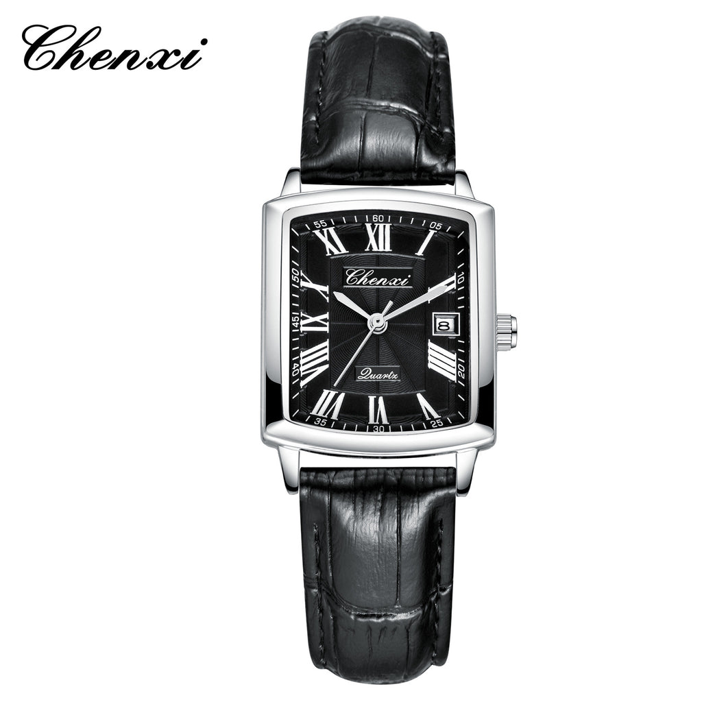 Casual Couple Watch, Morning Light Brand, Calendar Quartz Watch, Simple Square Design for Men and Women, Leather Strap