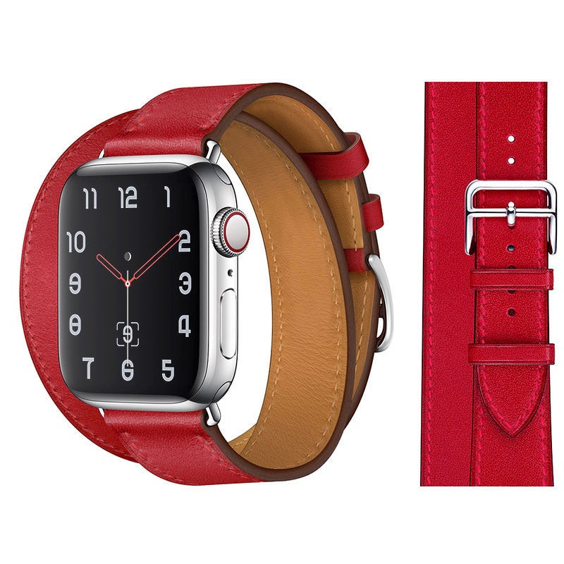 Suitable For Apple Iwatch8 Two-Color Double Loop Leather Strap Apple Watch 7 Contrast Leather Extended Wrist Strap