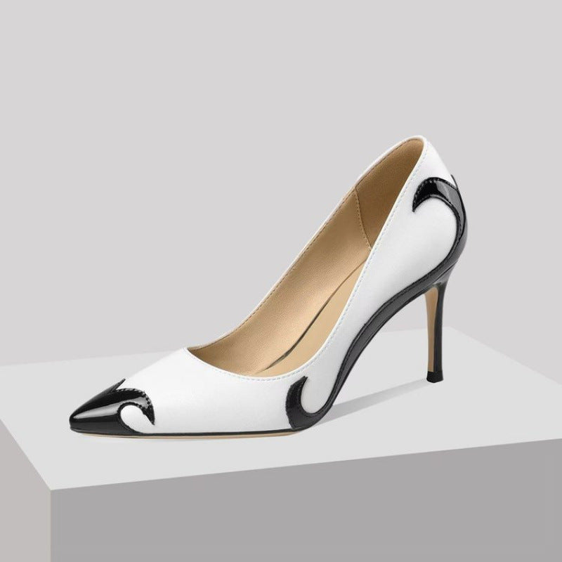 Red and green dragonfly pointed slender heel banquet women's shoes color blocked single shoes for women
