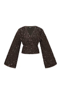 Woven Polyester Fiber Women's Long Sleeve Tops 2-piece Set Sequins