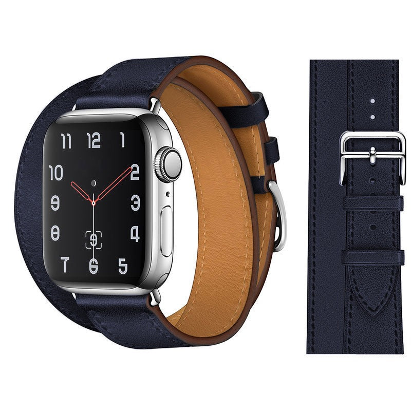 Suitable For Apple Iwatch8 Two-Color Double Loop Leather Strap Apple Watch 7 Contrast Leather Extended Wrist Strap