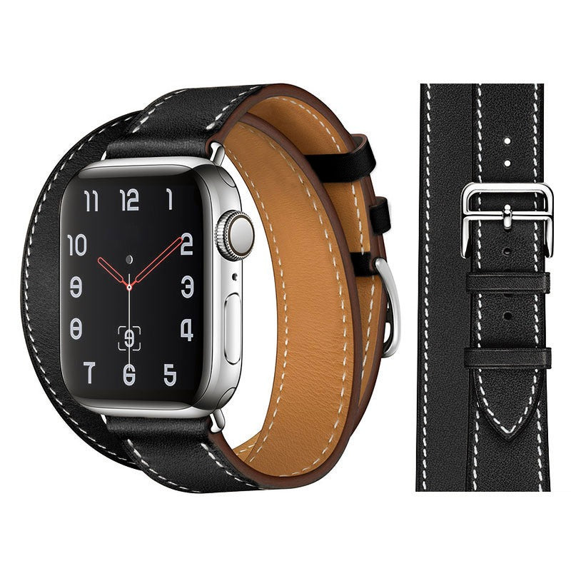 Suitable For Apple Iwatch8 Two-Color Double Loop Leather Strap Apple Watch 7 Contrast Leather Extended Wrist Strap