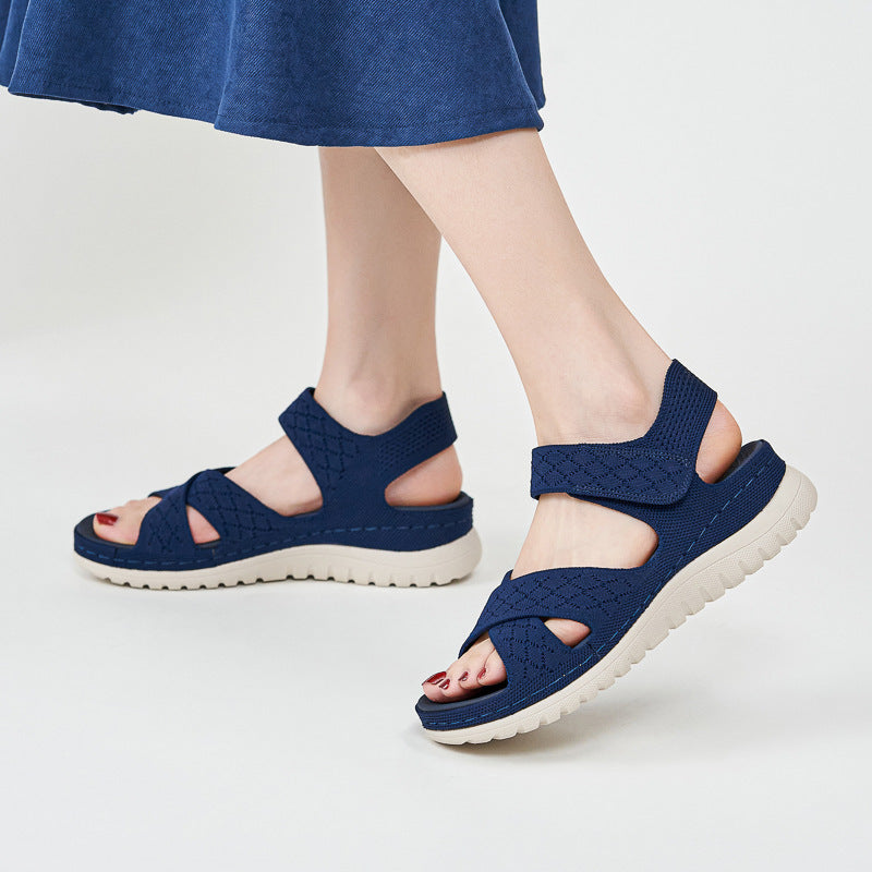 Sports and leisure sandals with Velcro hollow out thick soled women's casual shoes