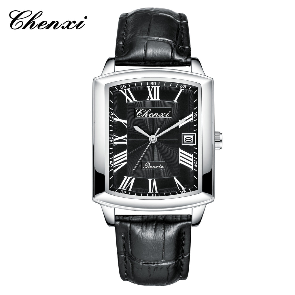 Casual Couple Watch, Morning Light Brand, Calendar Quartz Watch, Simple Square Design for Men and Women, Leather Strap