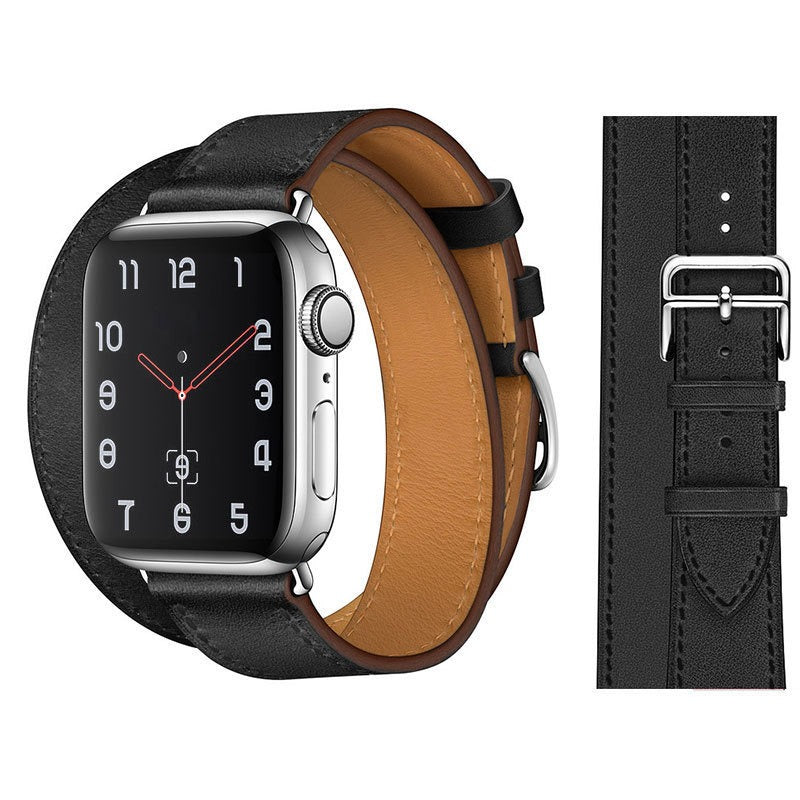 Suitable For Apple Iwatch8 Two-Color Double Loop Leather Strap Apple Watch 7 Contrast Leather Extended Wrist Strap