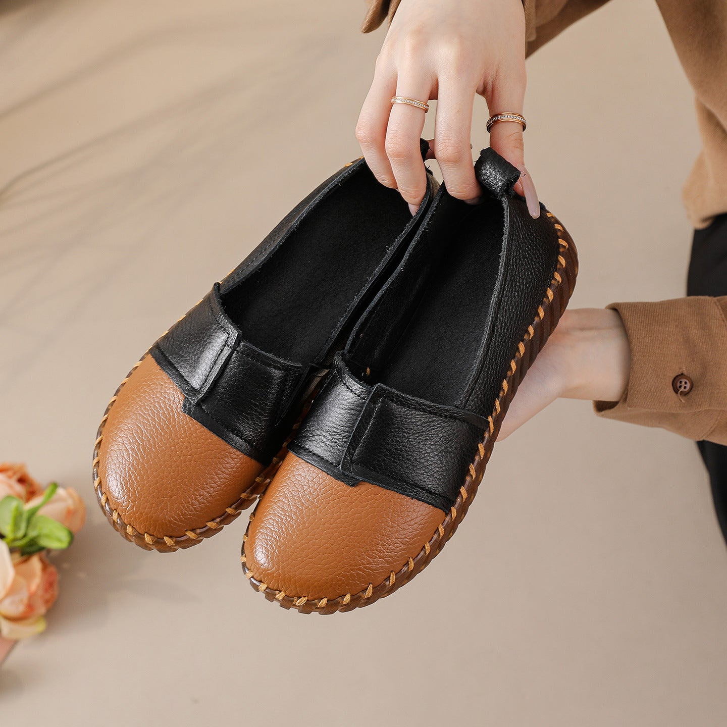Leather soft sole one foot soft cowhide women's shoes comfortable single shoe