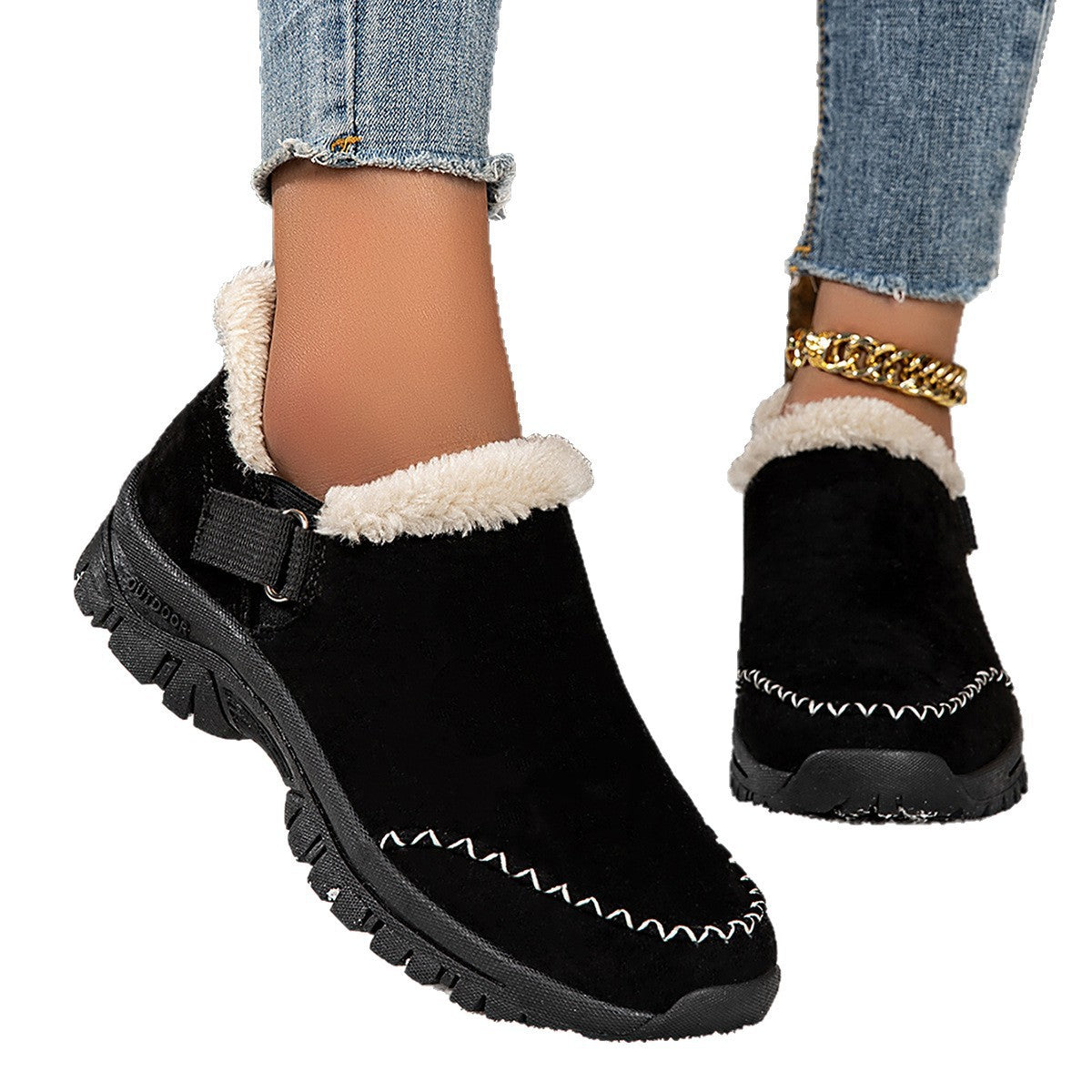 Outdoor snow boots with low cut lightweight and plush cotton tow
