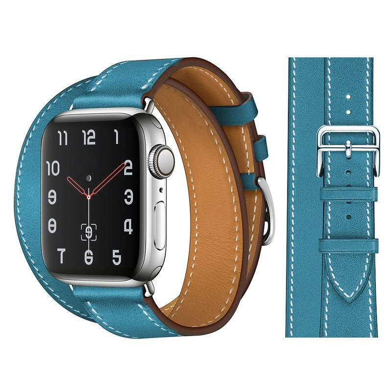 Suitable For Apple Iwatch8 Two-Color Double Loop Leather Strap Apple Watch 7 Contrast Leather Extended Wrist Strap