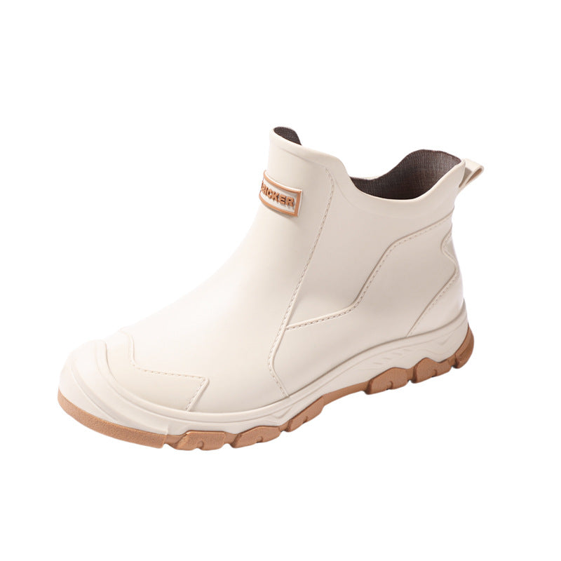Urban Men's Short-Cuff Black Rain Boots, Waterproof and Slip-Resistant Water Shoes, Khaki Rubber Boots for City Outdoor Use