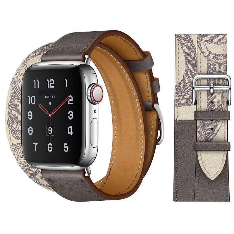 Suitable For Apple Iwatch8 Two-Color Double Loop Leather Strap Apple Watch 7 Contrast Leather Extended Wrist Strap