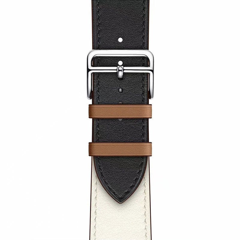 Suitable For Apple Iwatch8 Two-Color Double Loop Leather Strap Apple Watch 7 Contrast Leather Extended Wrist Strap