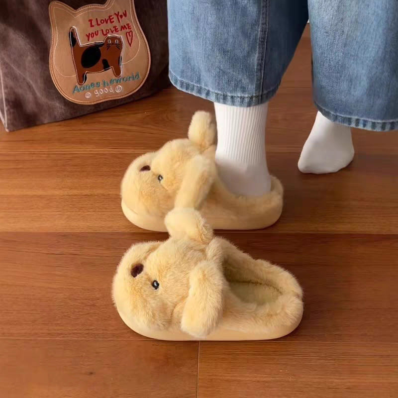 Cozy Dog Slippers for Women Indoor Home Winter Warm Non-Slip Cotton Shoes