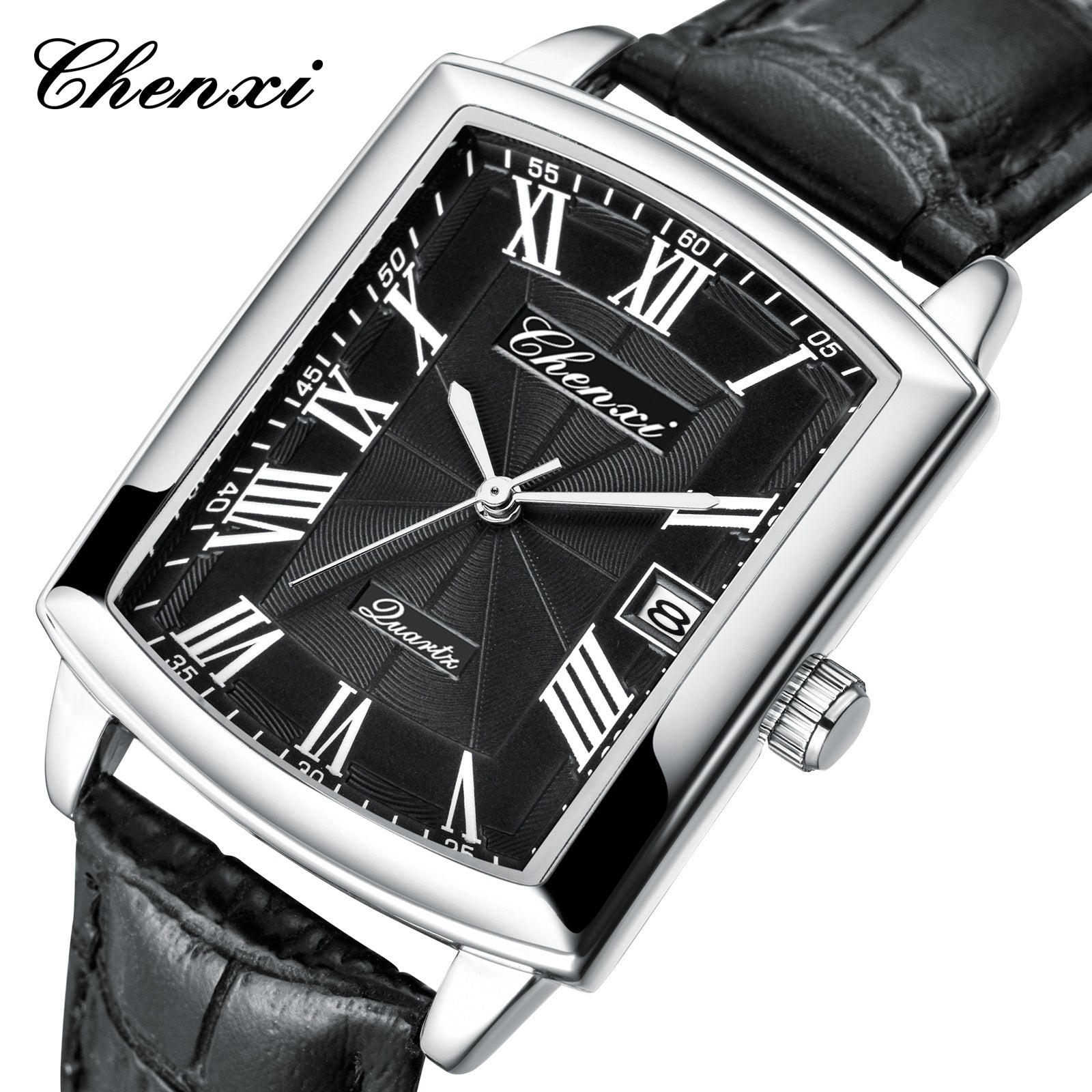 Casual Couple Watch, Morning Light Brand, Calendar Quartz Watch, Simple Square Design for Men and Women, Leather Strap