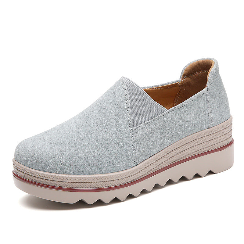 Leather Loafer Women's Single Shoes Platform Heel Shallow Mouth Soft Sole Mother Wedge Rocking Casual Shoes