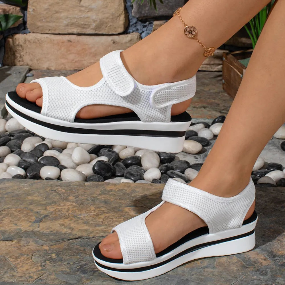 Thick soled color blocked flat bottom Velcro daily casual beach sandals