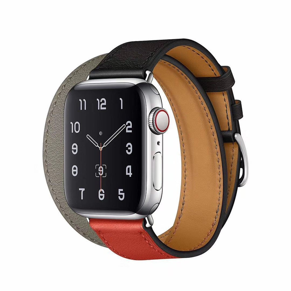 Suitable For Apple Iwatch8 Two-Color Double Loop Leather Strap Apple Watch 7 Contrast Leather Extended Wrist Strap