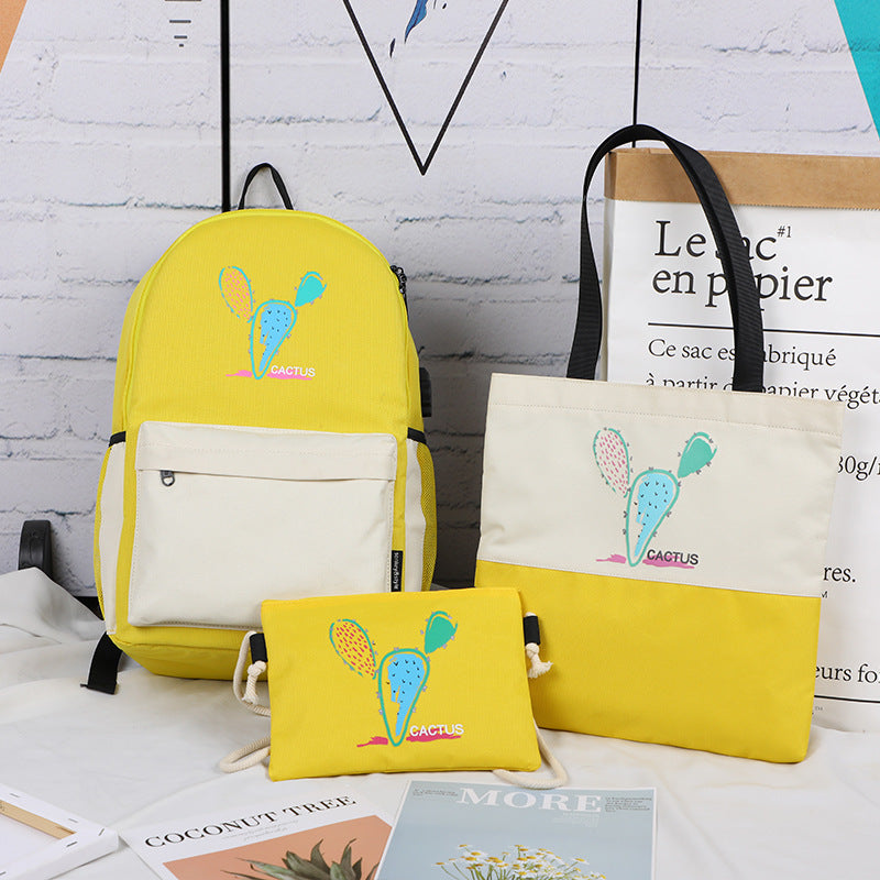 ins School bag USB backpack girl junior high school students Mori three piece backpack fashion