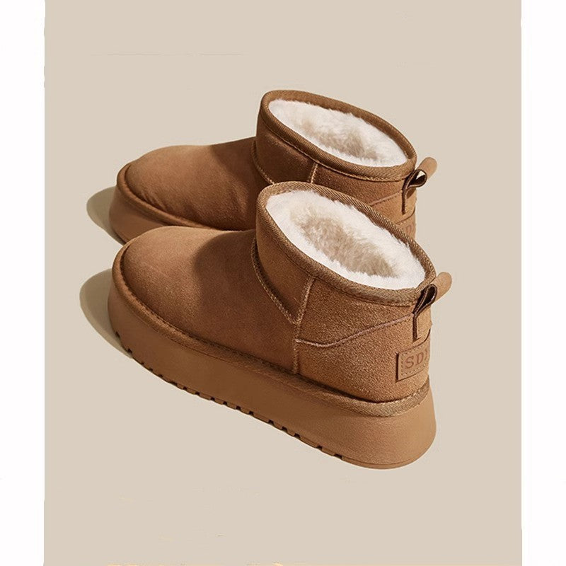 Thick velvet waterproof sponge cake short tube height increasing cotton shoes