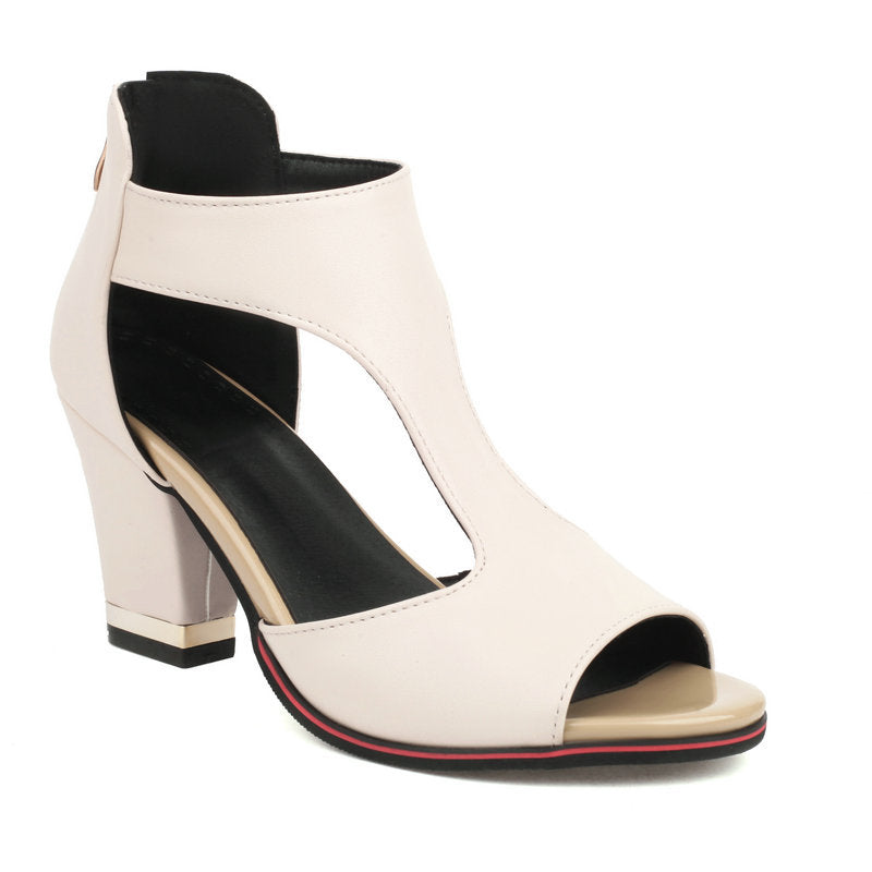 High Heel Women's Summer Chunky Heel Sandals Waterproof Platform Thick Sole Sexy Slimming Back Zipper Hollow Out Ankle Boots