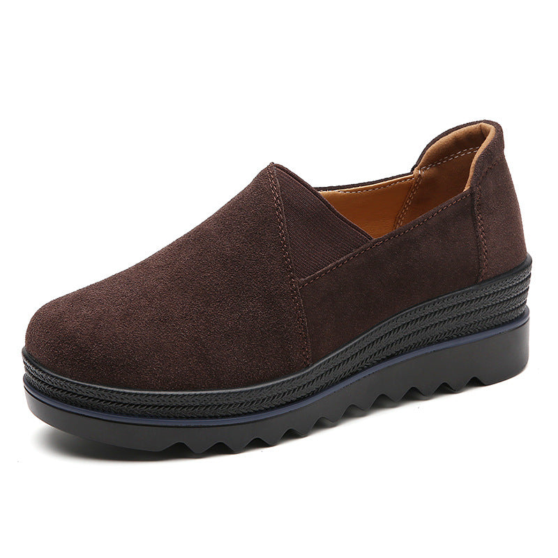 Leather Loafer Women's Single Shoes Platform Heel Shallow Mouth Soft Sole Mother Wedge Rocking Casual Shoes
