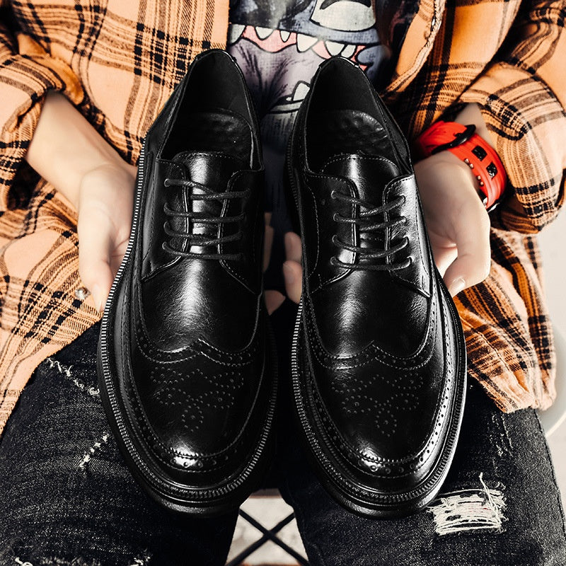 Brogue Men's Shoes British Style Breathable Retro Leather Business Thick Sole White Casual Shoes