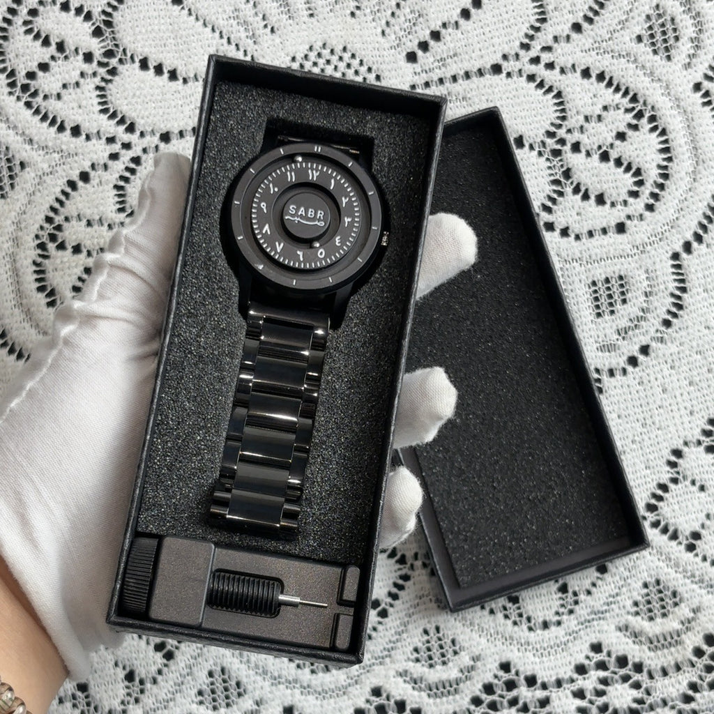 Casual Arabic Numeral Quartz Men's Watch with Magnetic Floating Design, Water Resistant, Fashionable and Unique Style