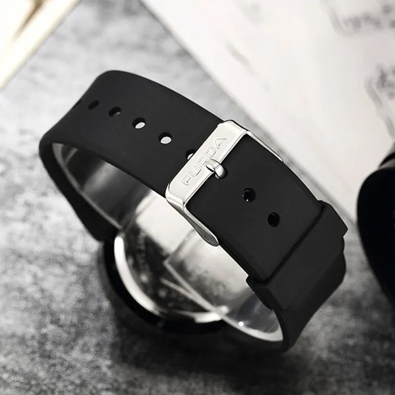Unique Turntable Black Quartz Wristwatch Men Creative Time Code Watch Waterproof Design Light Sort Cool 3D Scale Fashion Watches