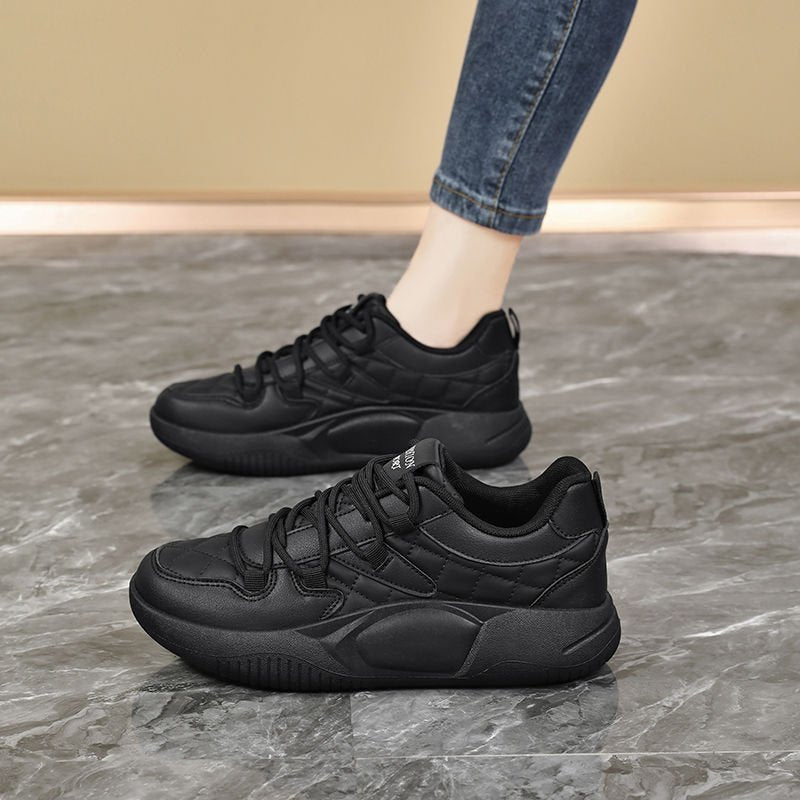 Golden Step Comfort Women's White Sneakers New Autumn Style Thick Sole Dad Shoes Round Toe Sport Shoes Leather Upper Versatile