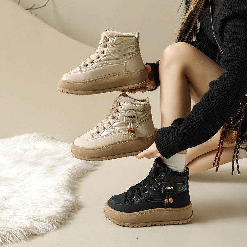 Fleece-Lined High-Top Snow Boots for Women, Fashionable Insulated Casual Winter Shoes  Student-Friendly Design