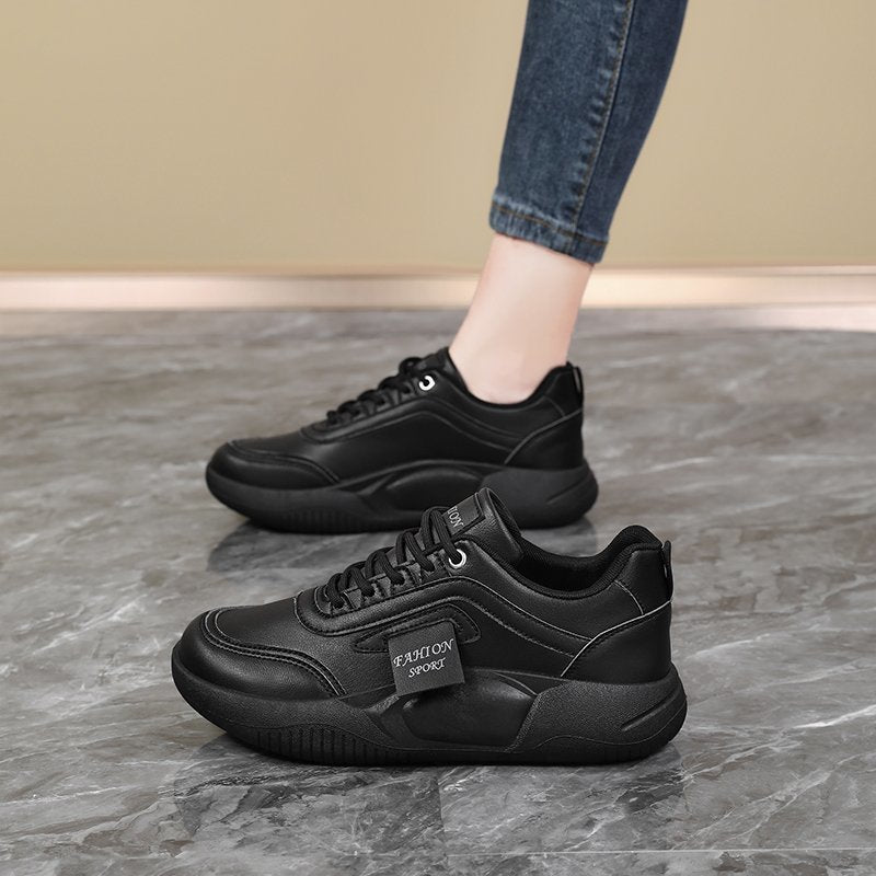 Golden Step Comfort Women's White Sneakers New Autumn Style Thick Sole Dad Shoes Round Toe Sport Shoes Leather Upper Versatile
