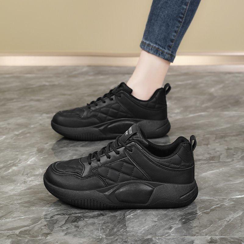 Golden Step Comfort Women's White Sneakers New Autumn Style Thick Sole Dad Shoes Round Toe Sport Shoes Leather Upper Versatile