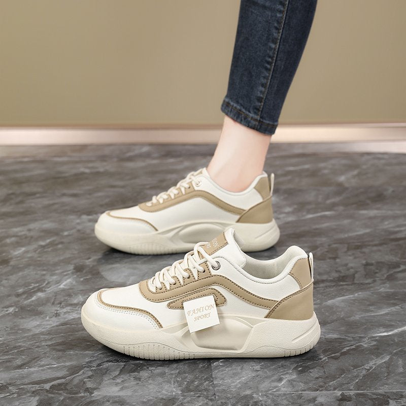 Golden Step Comfort Women's White Sneakers New Autumn Style Thick Sole Dad Shoes Round Toe Sport Shoes Leather Upper Versatile