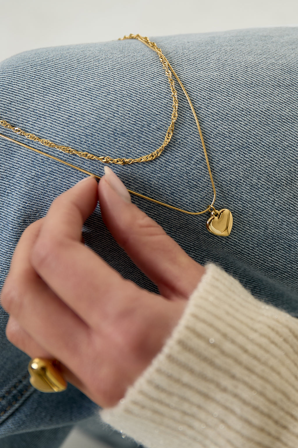Layered necklace with heart charm