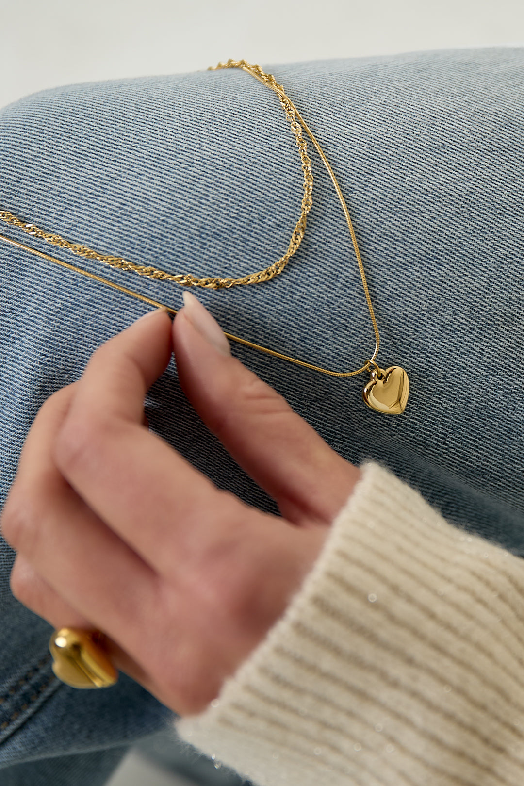 Layered necklace with heart charm
