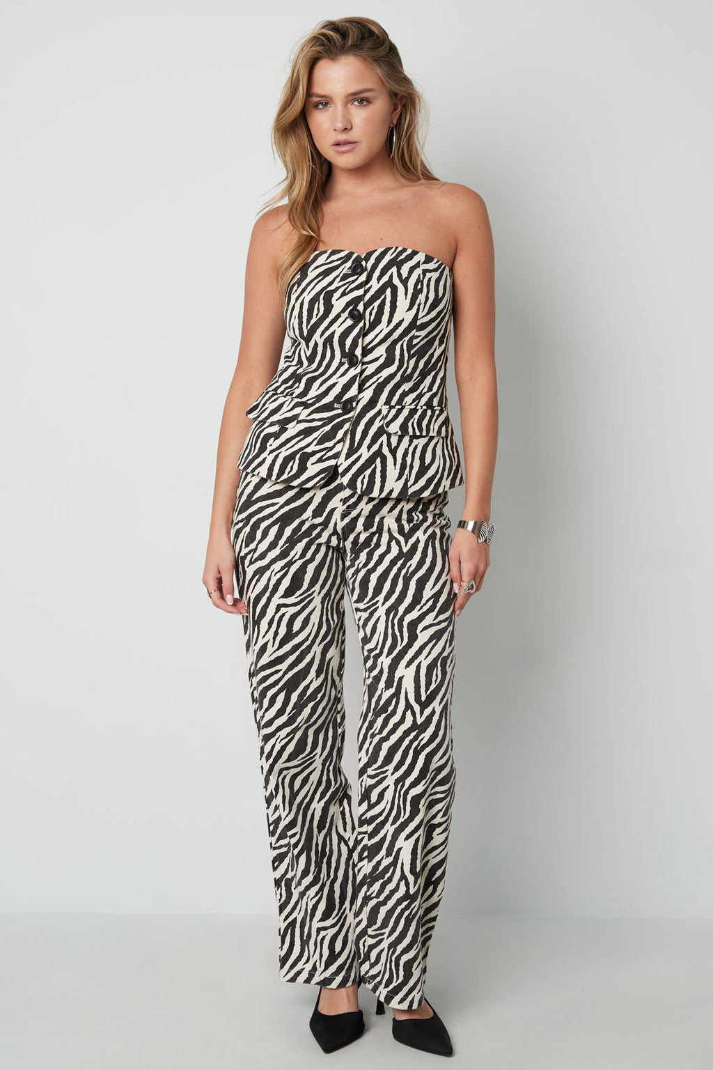 Cotton Women's Sleeveless Top Zebra Print Button Front