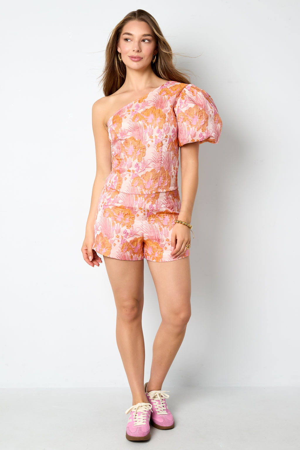 Woven Polyester Fiber Women's One Shoulder Top Elegant Floral Print