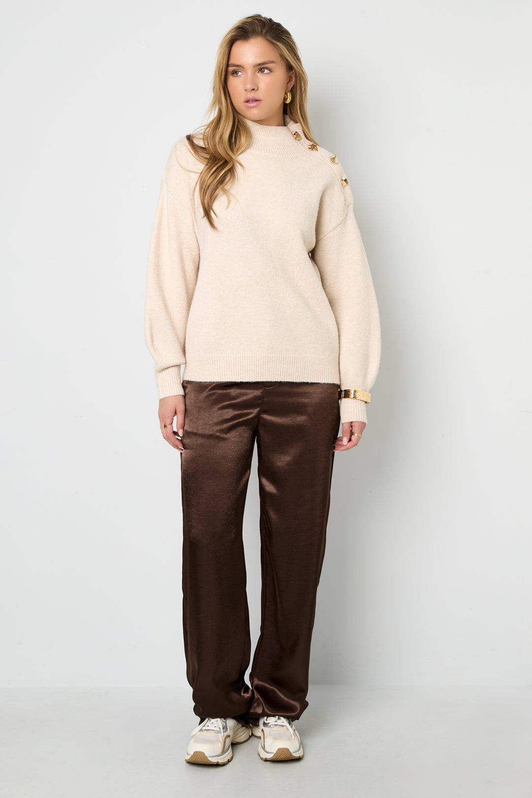 Knitted Polyester Fiber Women's Turtleneck Sweater Casual Solid Color