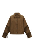 Woven Polyester Fiber Women's Blouse Casual Solid Color Fall/Winter Fringe Detail