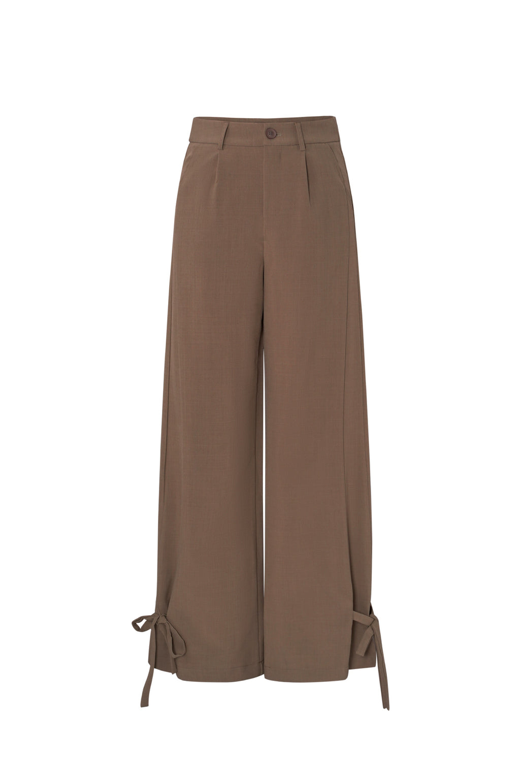 Woven Polyester Fiber Women's Straight Pants Casual Tie-up