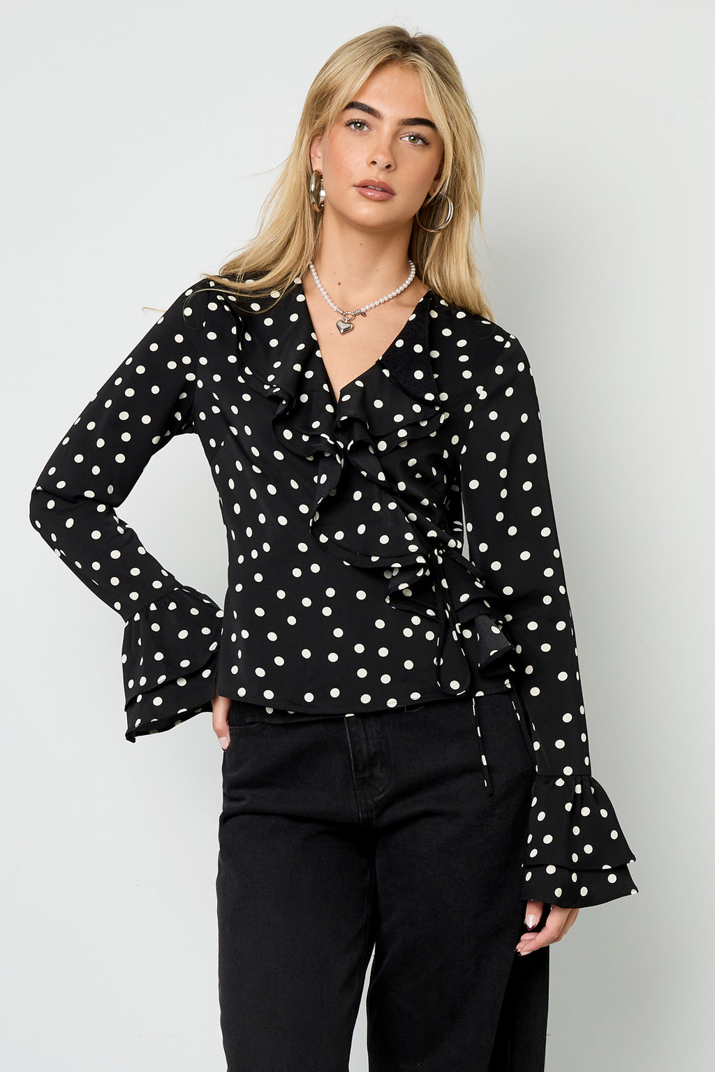 Woven Polyester Fiber Women's Blouse Elegant Polka Dots